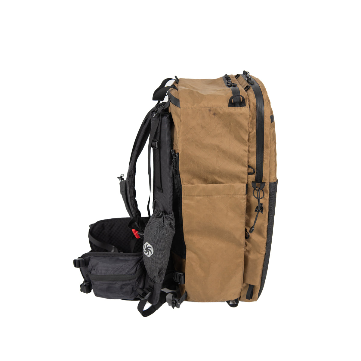 SMD ADC Plus Coyote Brown left side also showing shoulder straps and hip belt on a white background