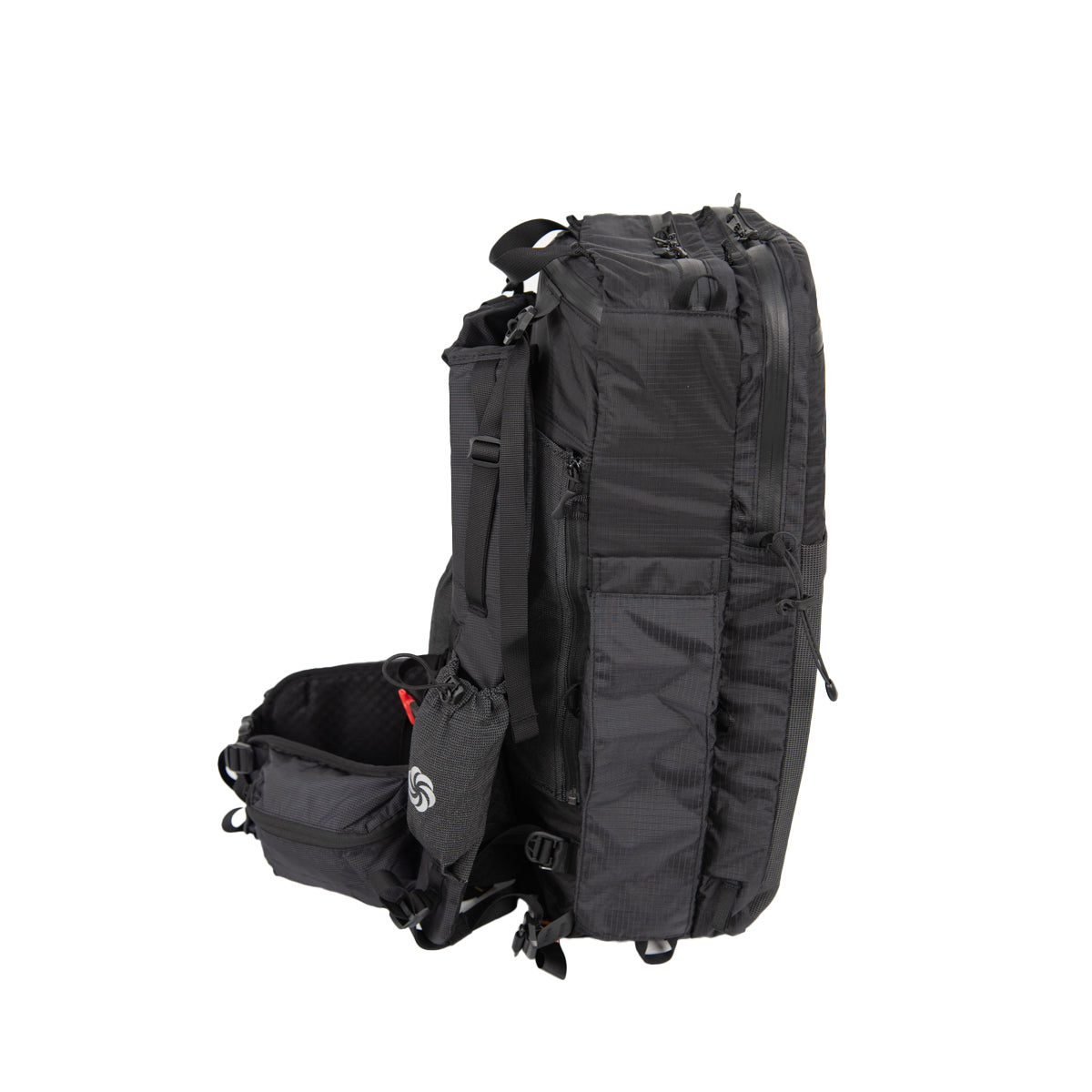 ADC Backpack in robic black showing left side on a white background
