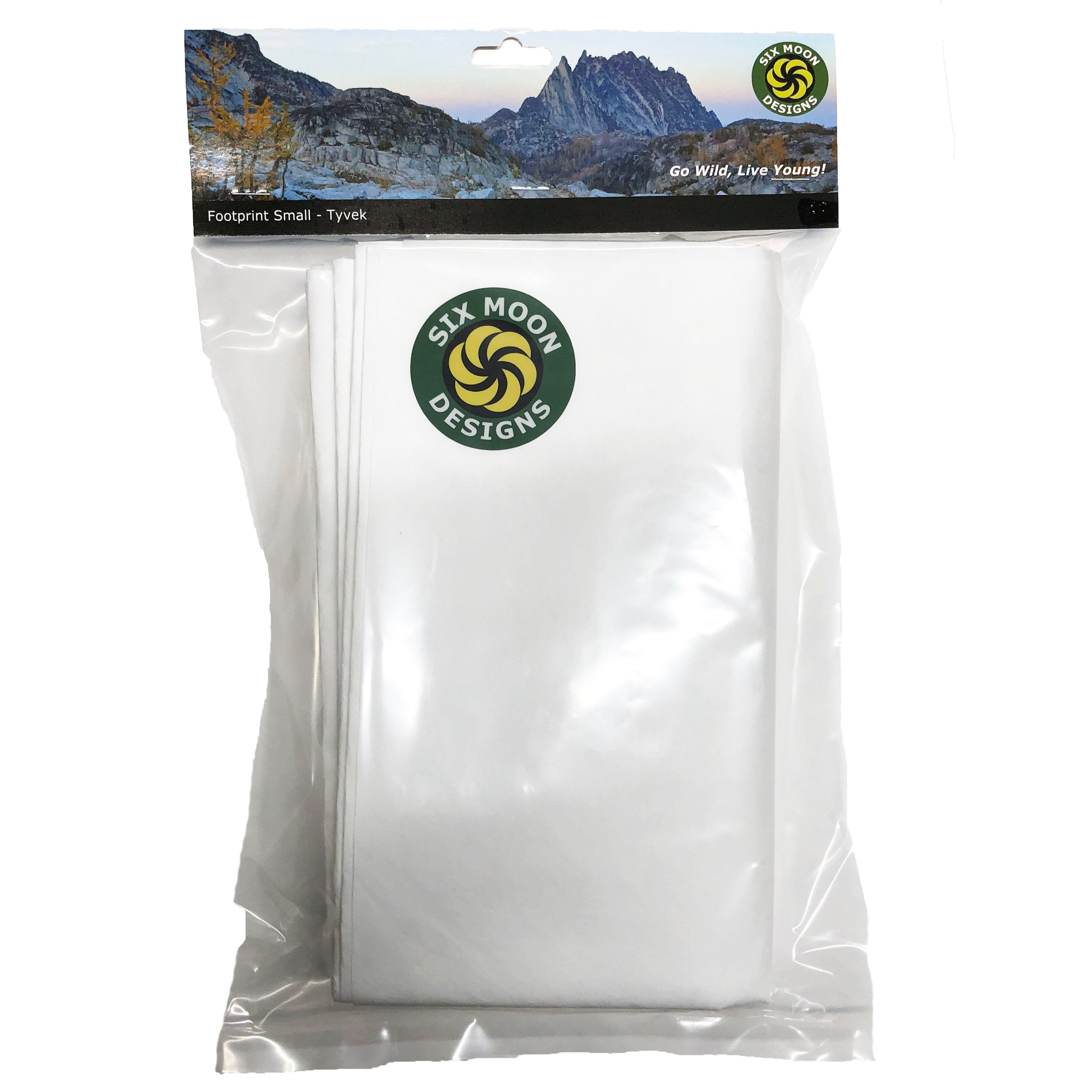 Tyvek Small folded and inside of a clear plastic bag with a header card on top
