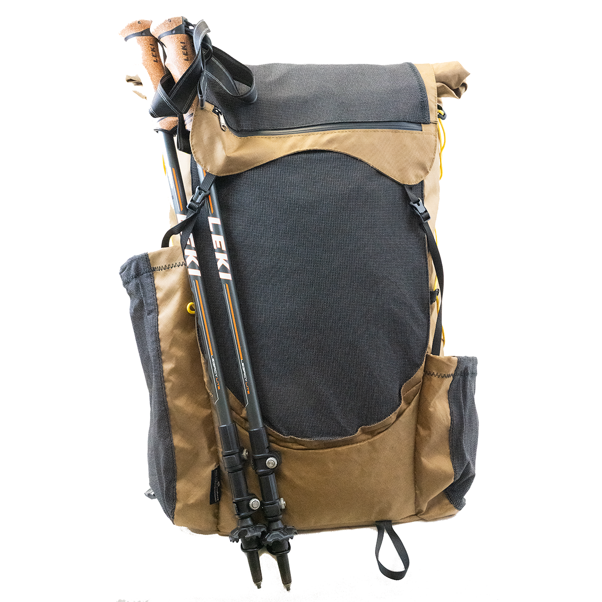 Minimalist V2 Ultralight Backpack with trekking poles attached