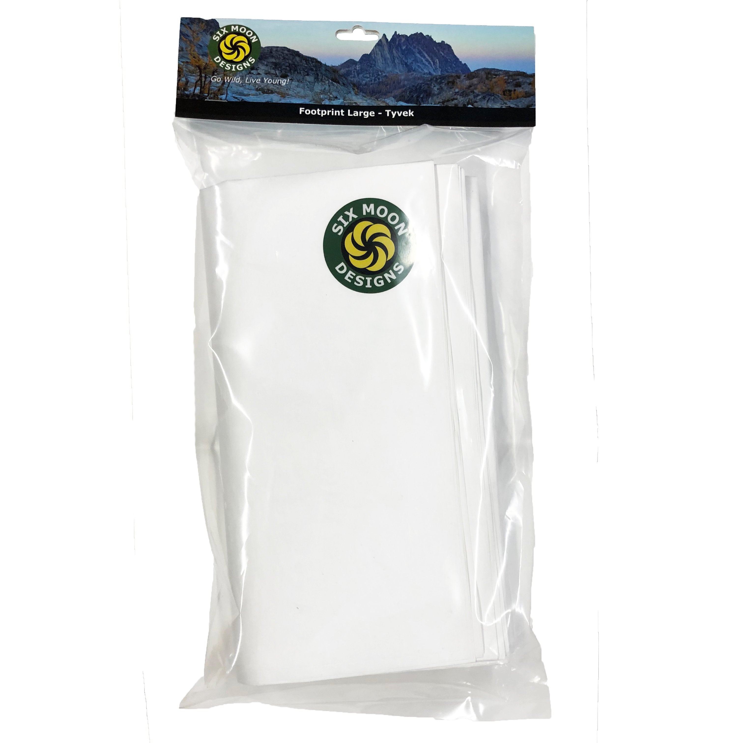 Tyvek Large folded and inside of a clear plastic bag with a header card on top