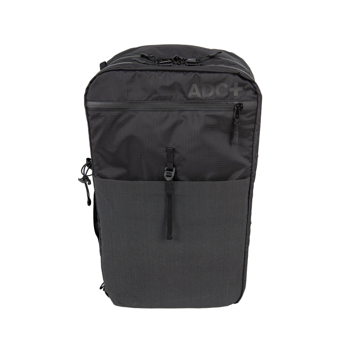 ADC plus Backpack in robic black front on a white background