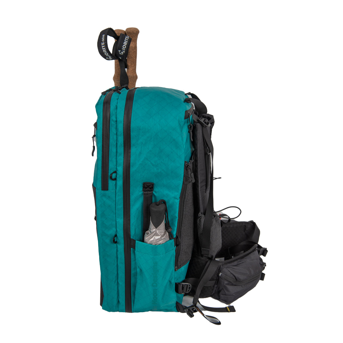 ADC Plus Teal Right side on a white background.  Mini Silver Shadow Umbrella in the side pocket 