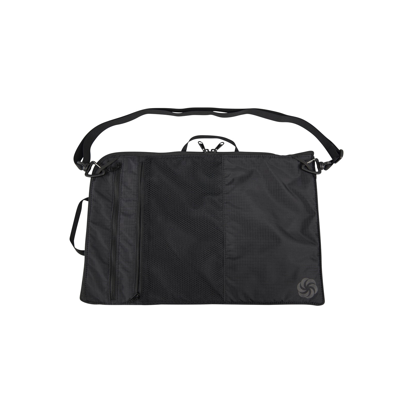 Black Laptop Sleeve with a strap on a white background with the Six Moon Designs Logo
