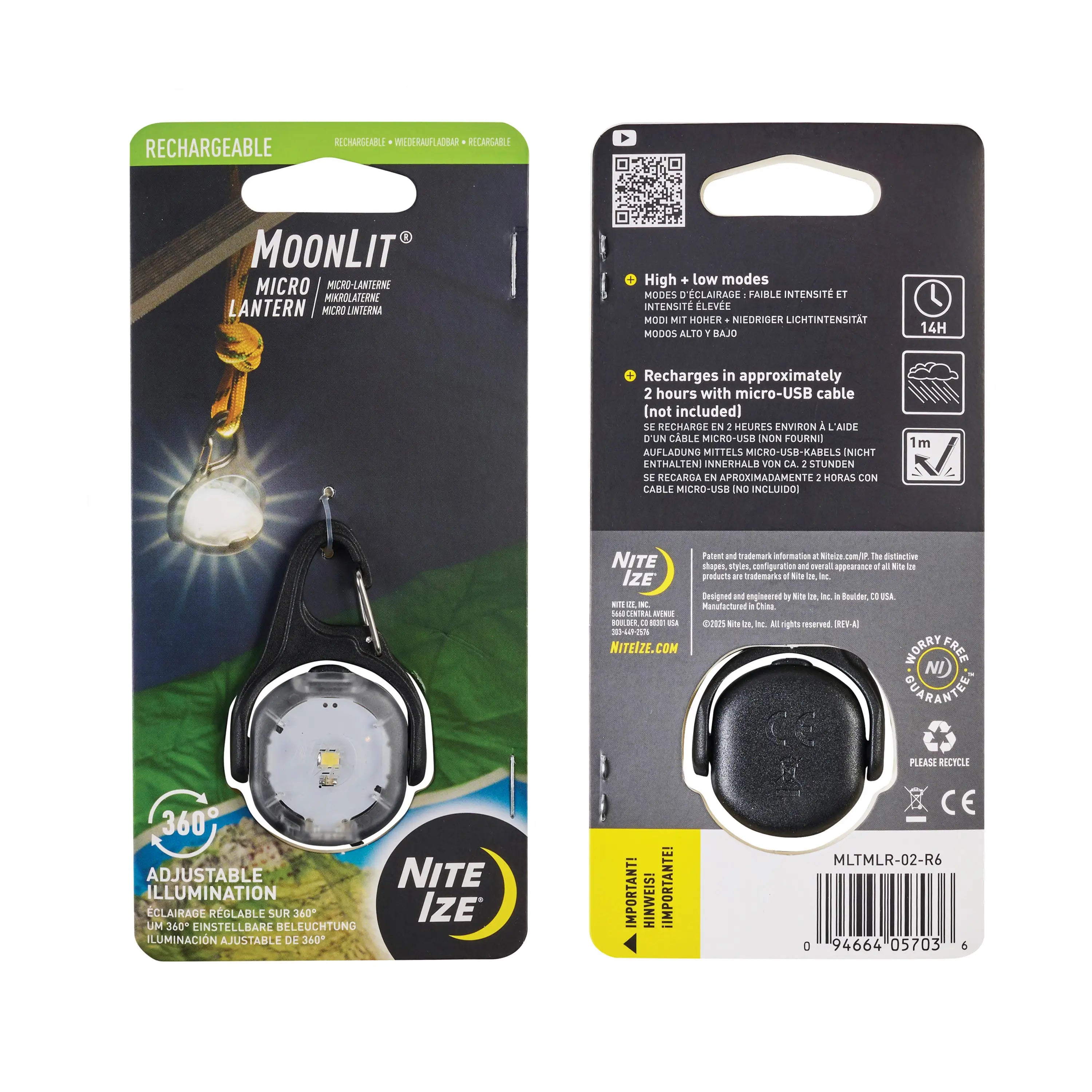 Nite Ize Moonlit Rechargeable Micro lantern shown in the packaging.