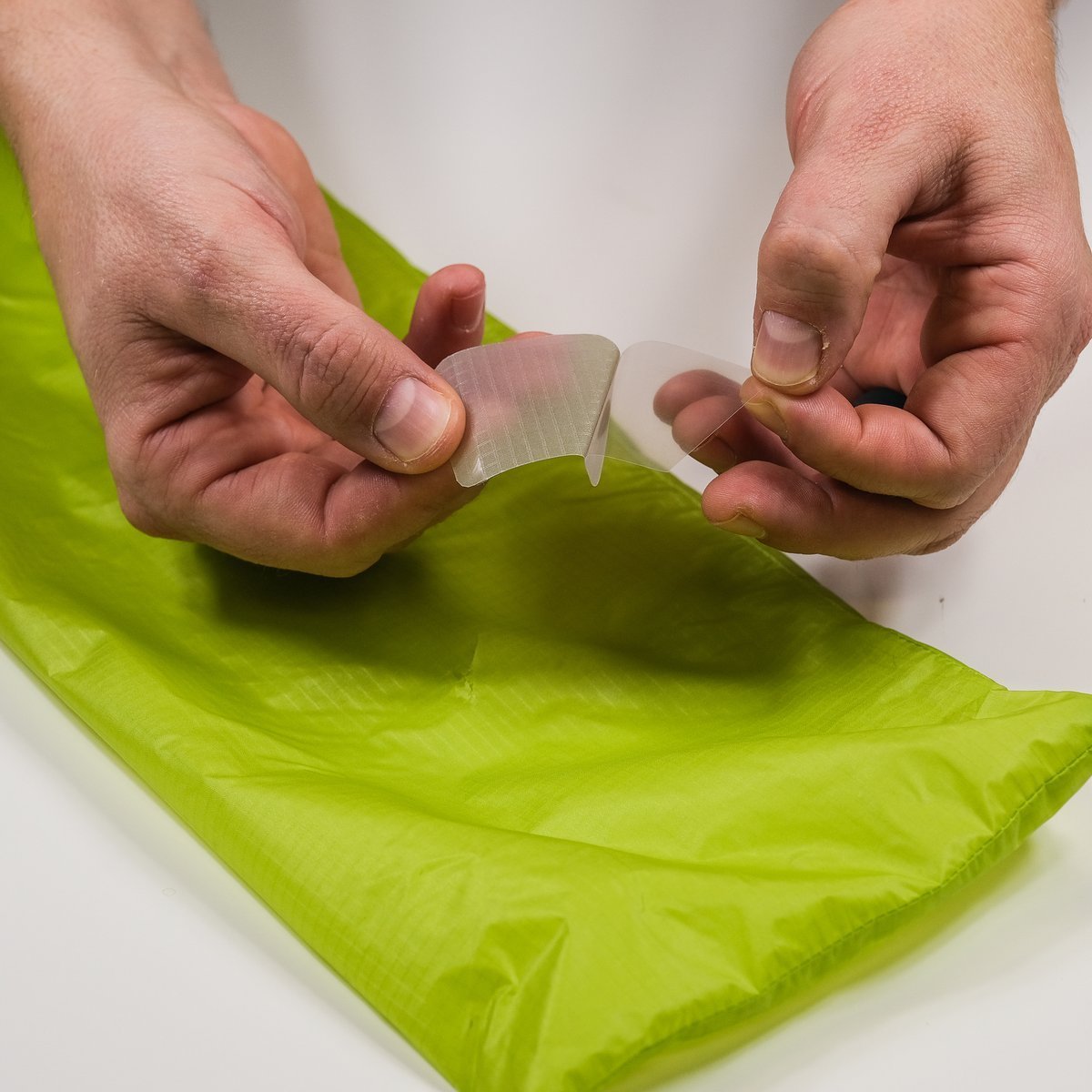 Tenacious Tape Silnylon Patches in use